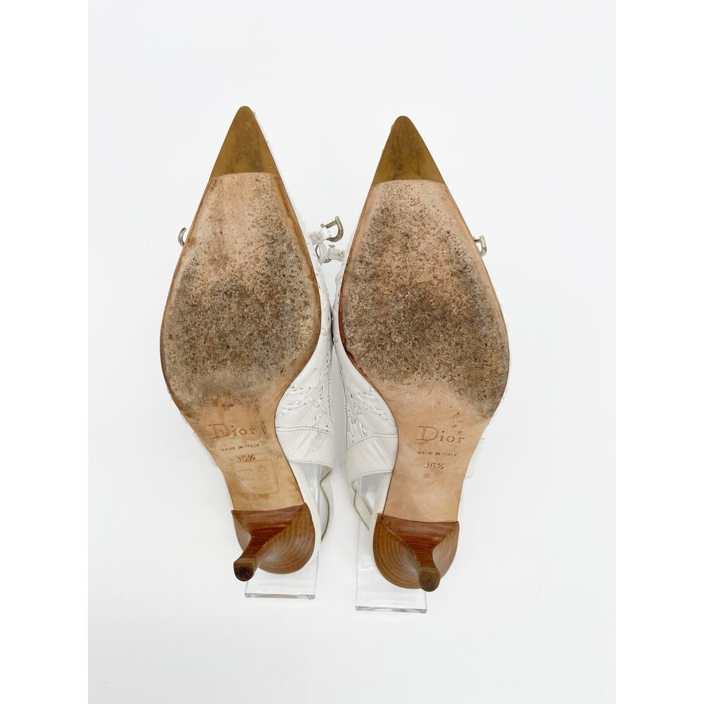 Dior Vintage White Whipstitched Bow CD Charm Pointed Toe Kitten Heels EU 36.5 - Picture 13 of 16